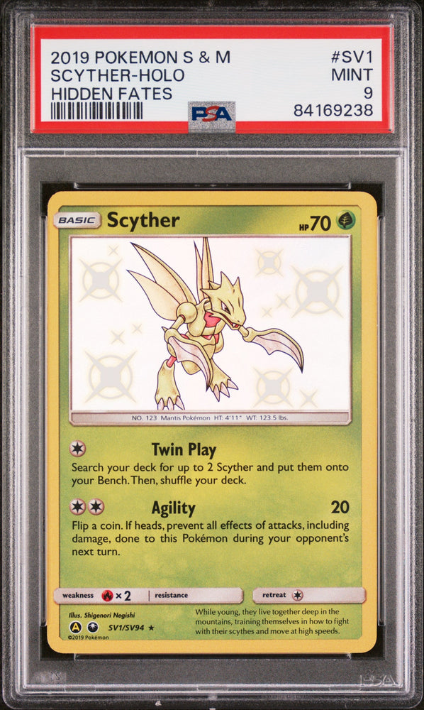 2019 POKEMON SUN & MOON HIDDEN FATES SCYTHER-HOLO #SV1 PSA 9 (Online Order Only)