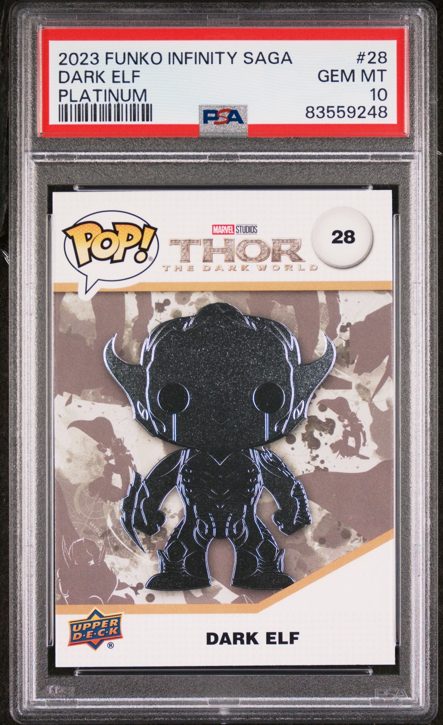 2023 UPPER DECK FUNKO POP MARVEL  DARK ELF PLATINUM #28  PSA 10 (Online Order Only)