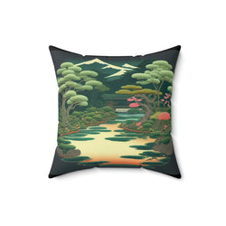 Japanese Lake Garden Spun Polyester Square Pillow
