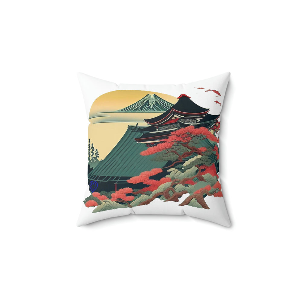 Japanese Sakura Temple Spun Polyester Square Pillow