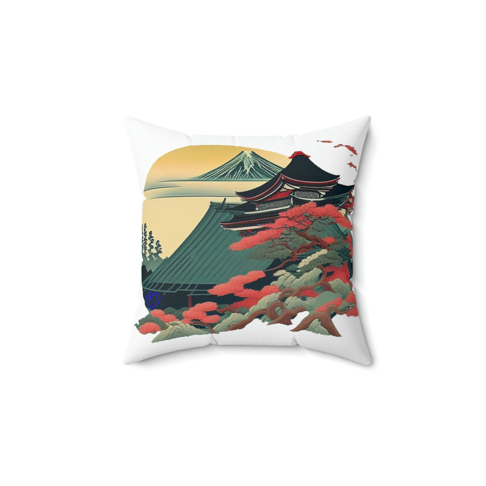 Japanese Sakura Temple Spun Polyester Square Pillow