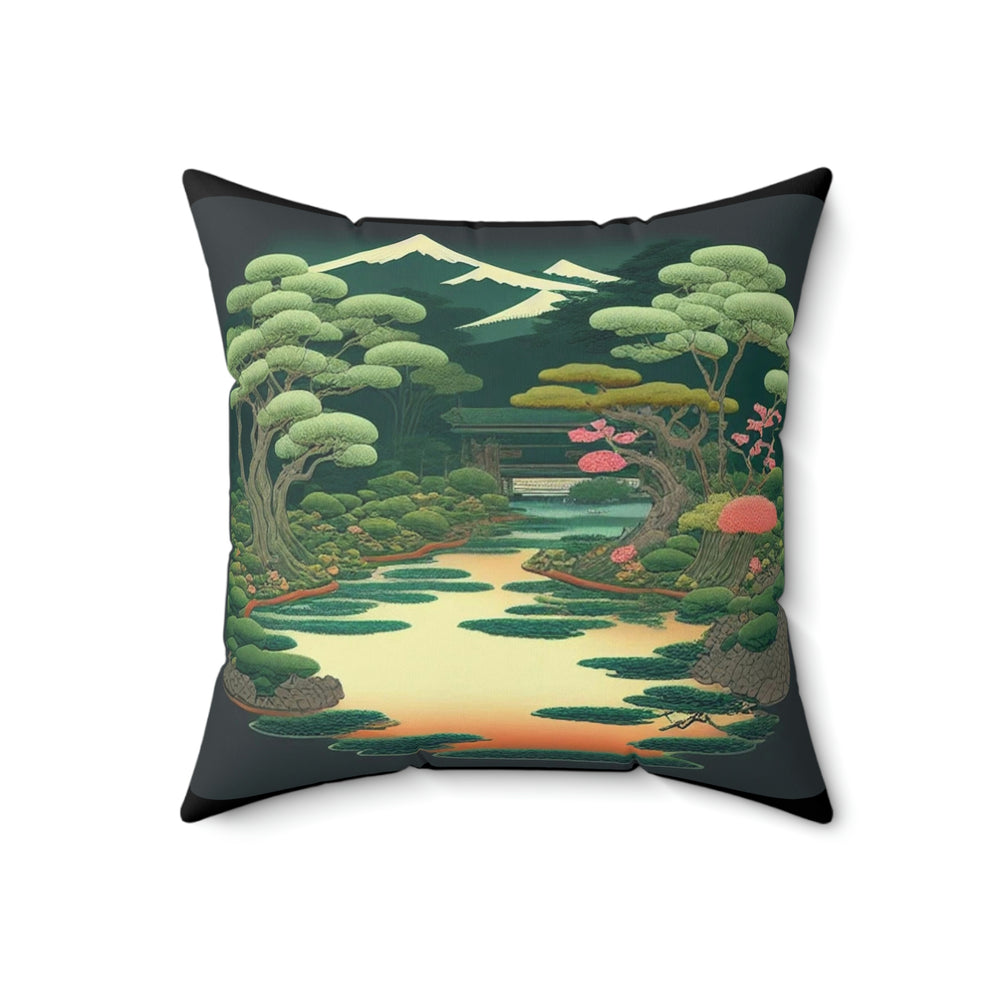 Japanese Lake Garden Spun Polyester Square Pillow