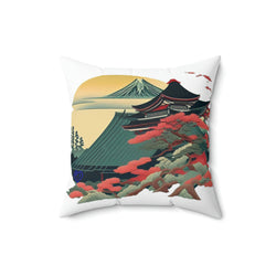 Japanese Sakura Temple Spun Polyester Square Pillow