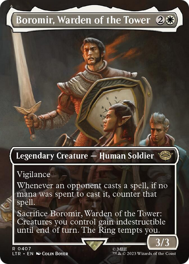 Boromir, Warden of the Tower (Borderless Alternate Art) [The Lord of the Rings: Tales of Middle-Earth]
