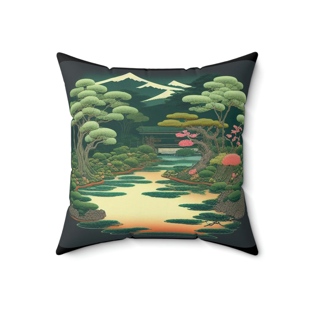 Japanese Lake Garden Spun Polyester Square Pillow