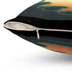 Japanese Lake Garden Spun Polyester Square Pillow