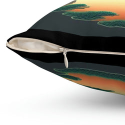 Japanese Lake Garden Spun Polyester Square Pillow