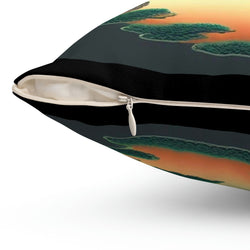 Japanese Lake Garden Spun Polyester Square Pillow